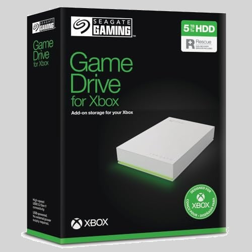 Seagate Game Drive voor Xbox 5TB, Externe harde schijf, USB 3.2 Gen 1, Xbox-gecertificeerd, RGB-ledverlichting, Wit, Data Res